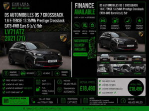 2021 Ds Automobiles Ds 7 Crossback 1.6 E-Tense 13.2kwh Prestige Crossback Eat8 4WD Euro 6 (s/s) 5dr in Black — image 2