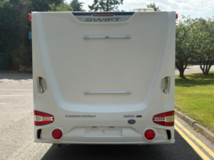 2017 Swift Celebration 580 Fixed Traverse Bed in White — image 4
