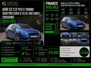 2015 Audi S3 2.0 Tfsi S Tronic Quattro Euro 6 (s/s) 4dr (nav) in Blue — image 2