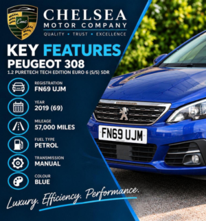 2019 Peugeot 308 1.2 Puretech Tech Edition Euro 6 (s/s) 5dr in Blue — image 4