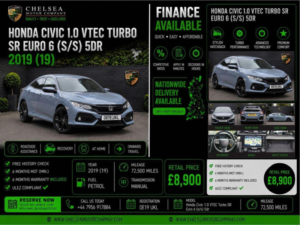 2019 Honda Civic 1.0 Vtec Turbo Sr Euro 6 (s/s) 5dr in Grey — image 2