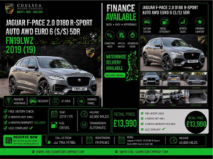 2019 Jaguar F-Pace 2.0 D180 R-Sport Auto AWD Euro 6 (s/s) 5dr in Grey — image 2